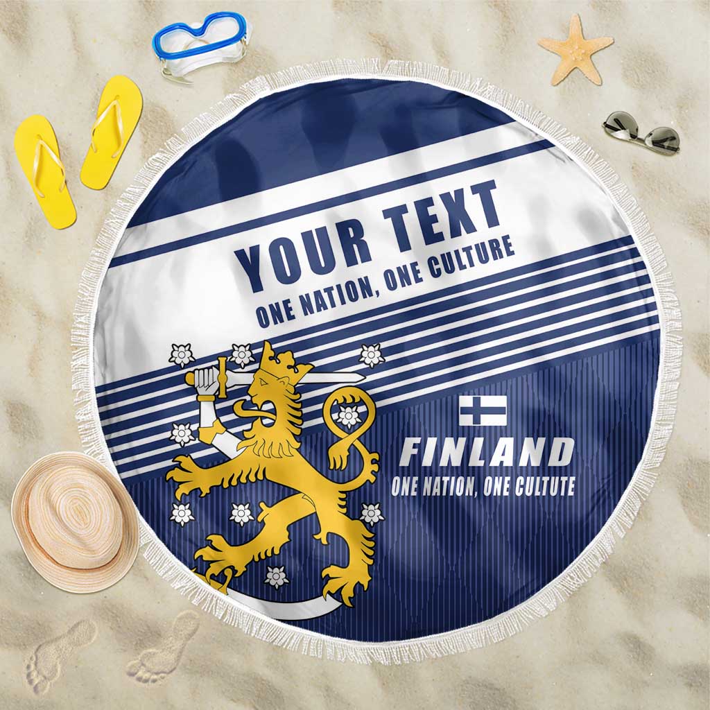 Personalized Finland One Nation One Culture Beach Blanket A Crowned Lion with Flag