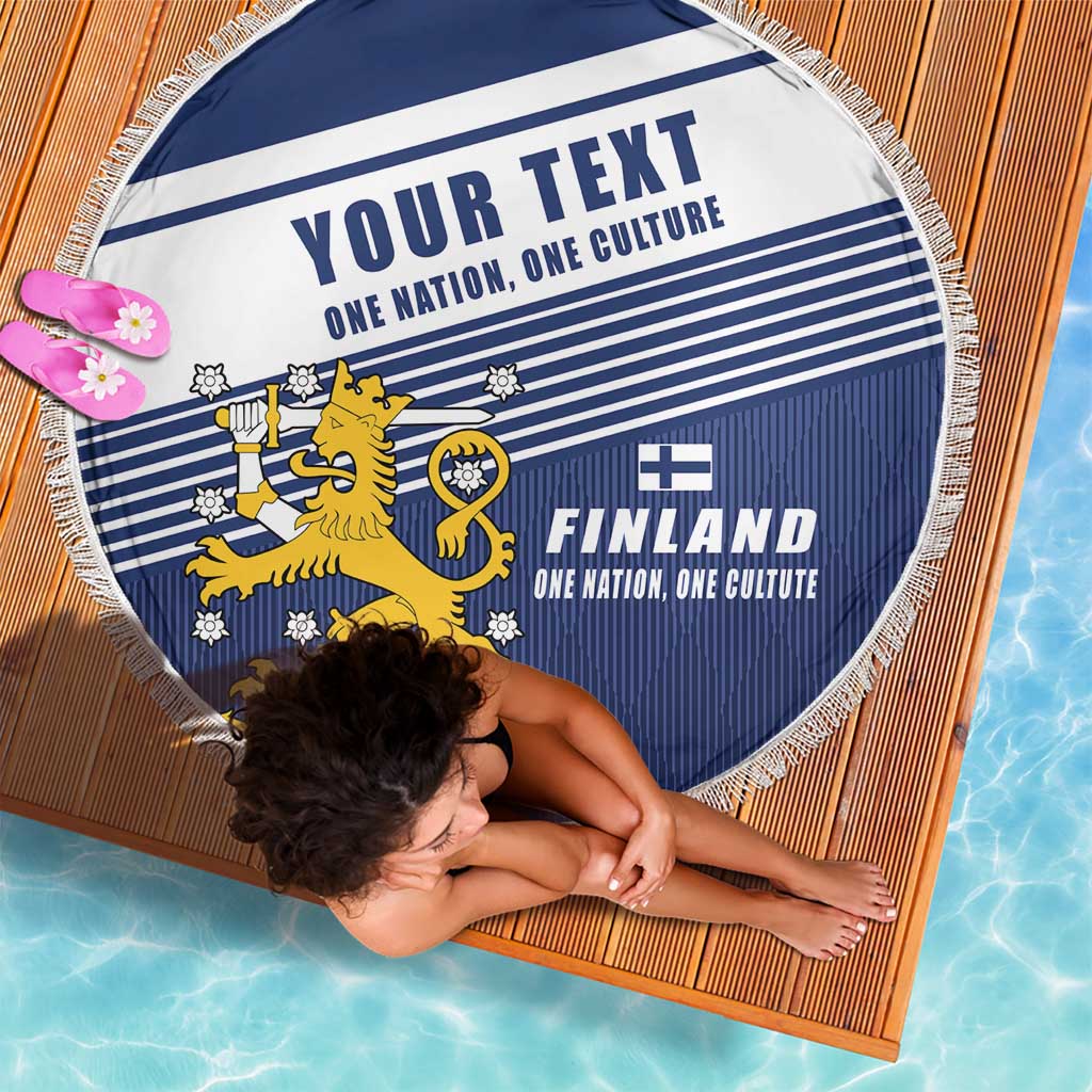 Personalized Finland One Nation One Culture Beach Blanket A Crowned Lion with Flag