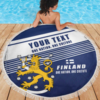 Personalized Finland One Nation One Culture Beach Blanket A Crowned Lion with Flag