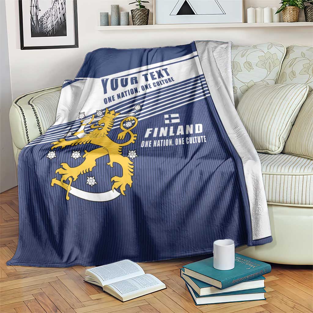 Personalized Finland One Nation One Culture Blanket A Crowned Lion with Flag