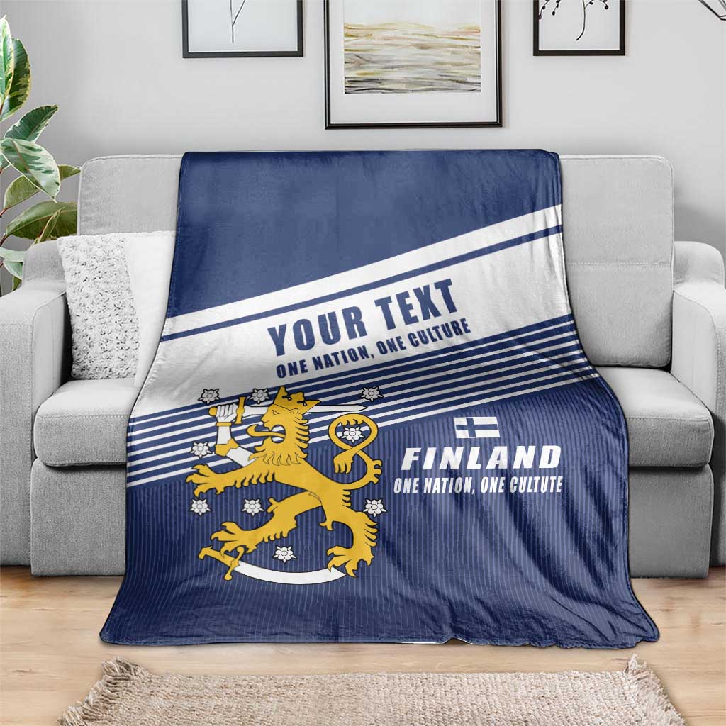 Personalized Finland One Nation One Culture Blanket A Crowned Lion with Flag