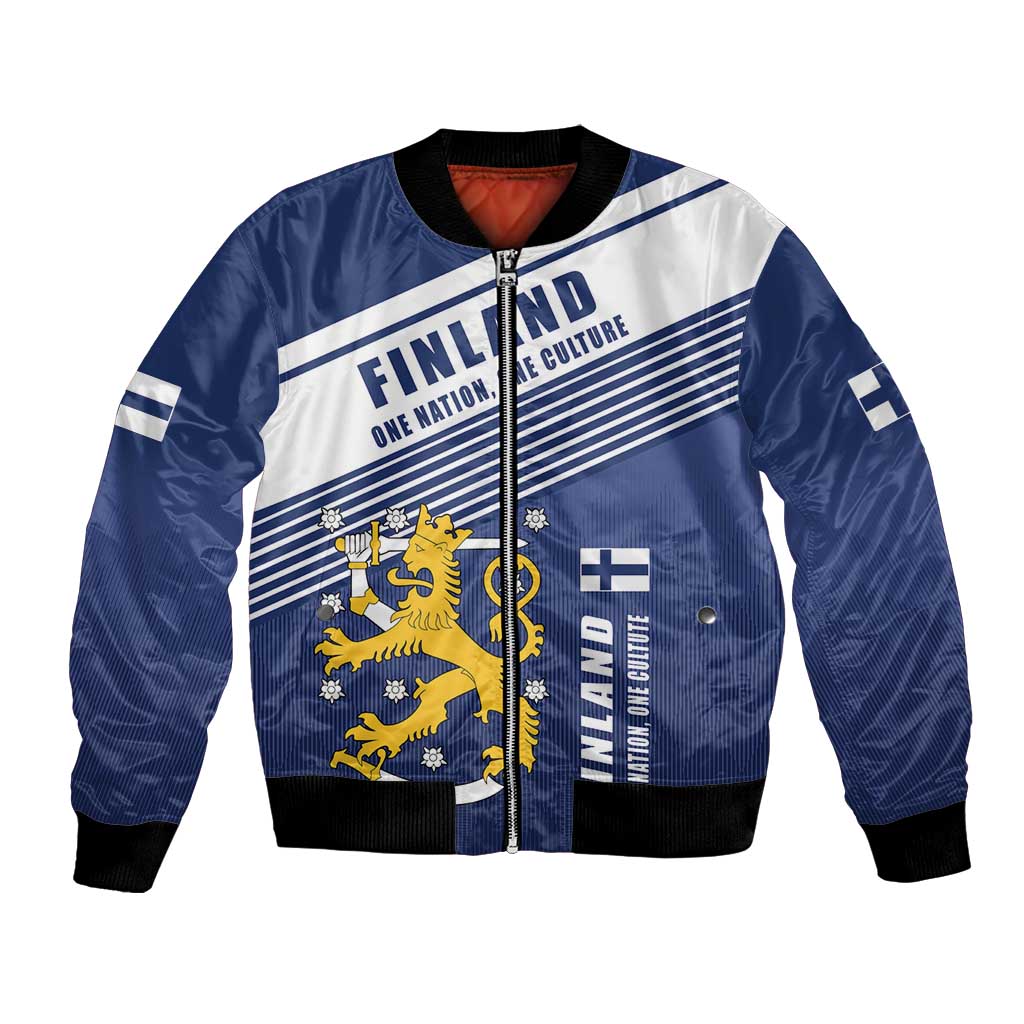 Personalized Finland One Nation One Culture Bomber Jacket A Crowned Lion with Flag