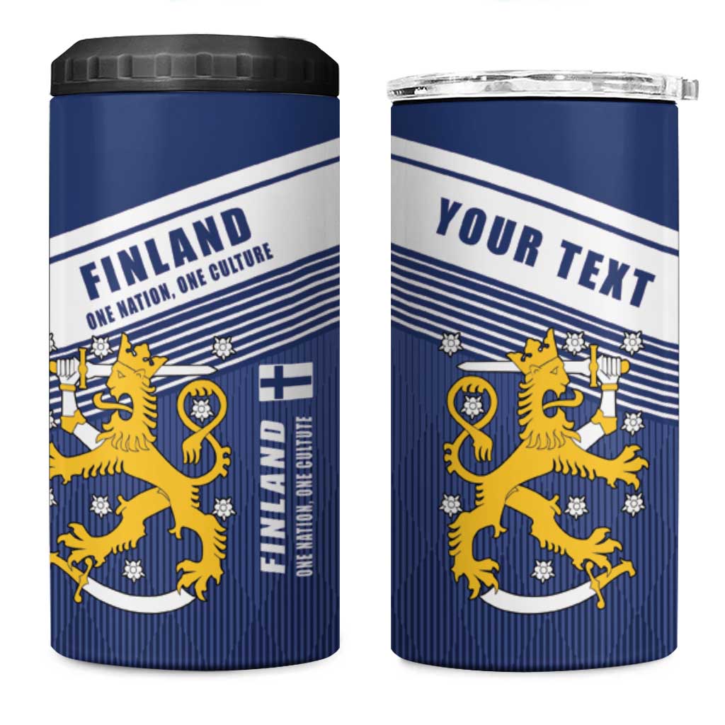 Personalized Finland One Nation One Culture 4 in 1 Can Cooler Tumbler A Crowned Lion with Flag