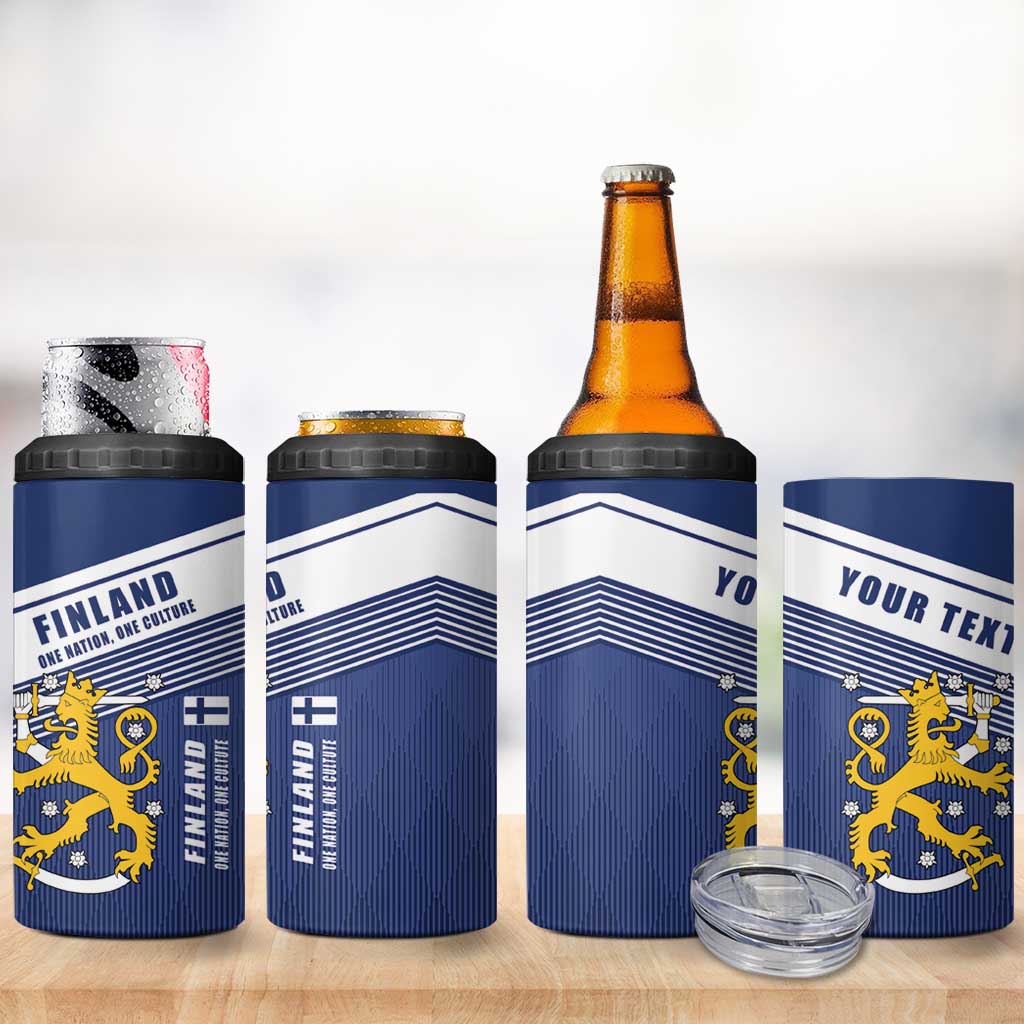 Personalized Finland One Nation One Culture 4 in 1 Can Cooler Tumbler A Crowned Lion with Flag