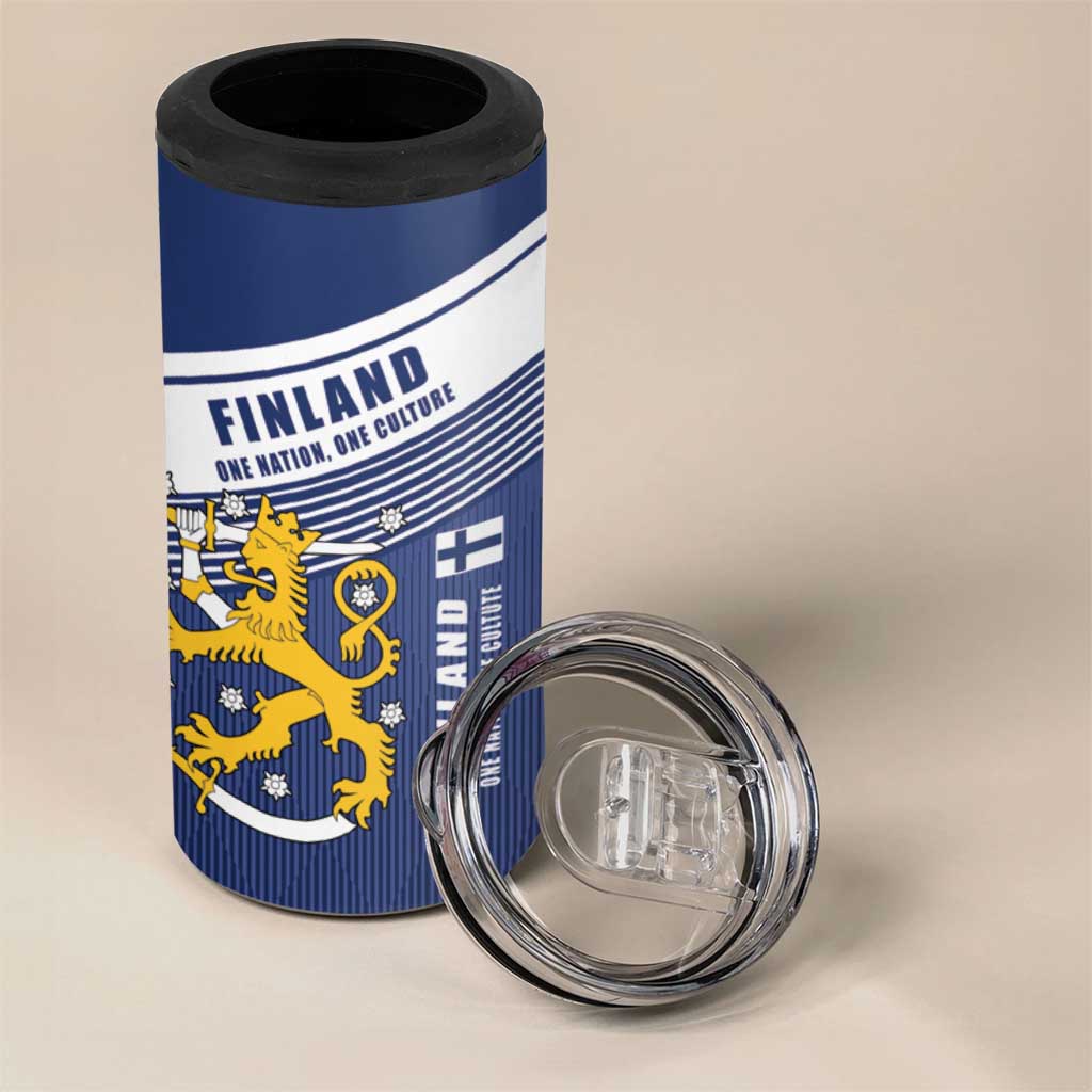 Personalized Finland One Nation One Culture 4 in 1 Can Cooler Tumbler A Crowned Lion with Flag