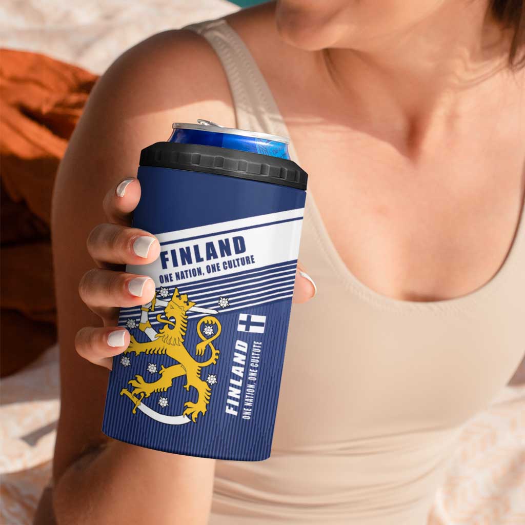 Personalized Finland One Nation One Culture 4 in 1 Can Cooler Tumbler A Crowned Lion with Flag