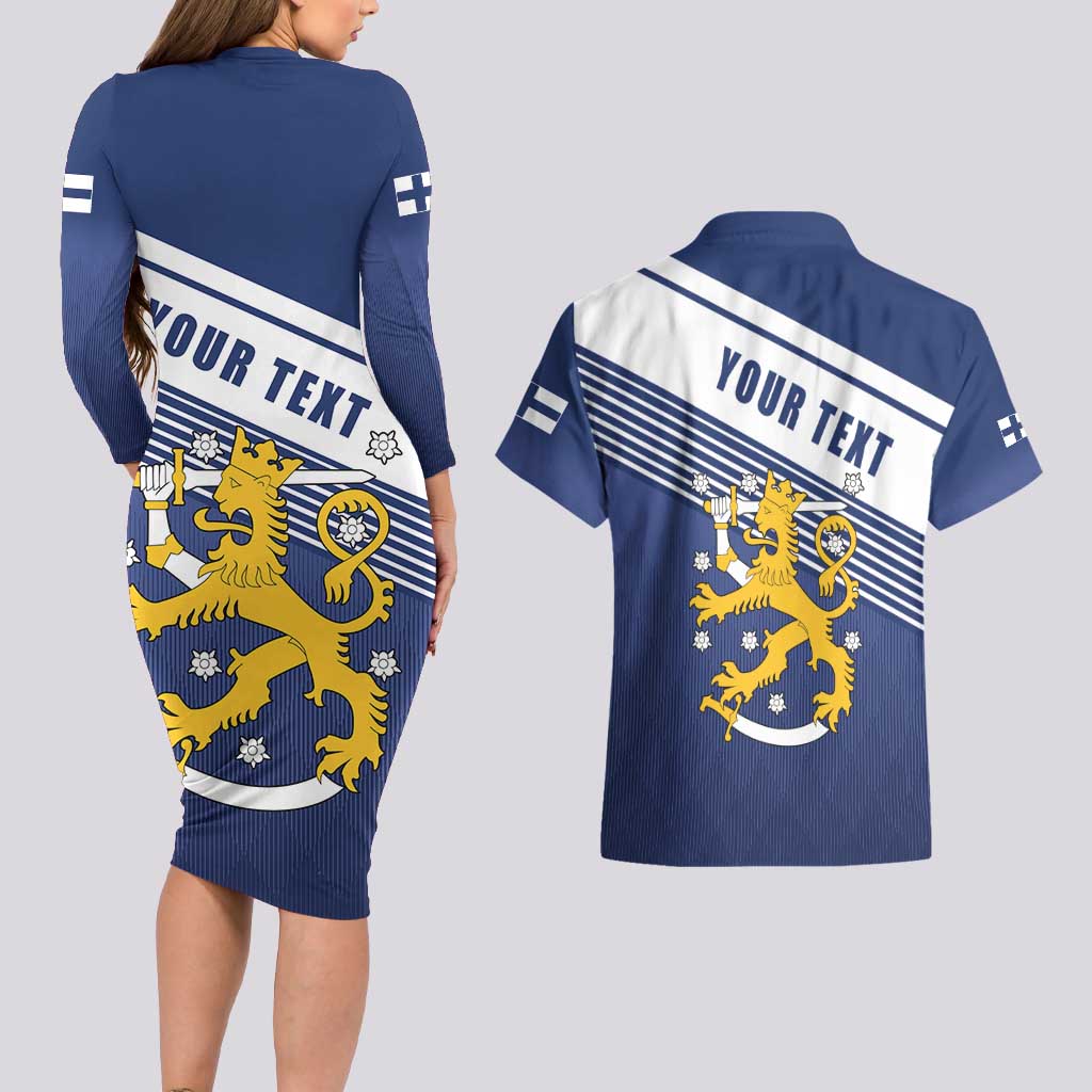 Personalized Finland One Nation One Culture Couples Matching Long Sleeve Bodycon Dress and Hawaiian Shirt A Crowned Lion with Flag