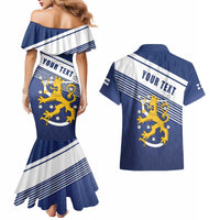 Personalized Finland One Nation One Culture Couples Matching Mermaid Dress and Hawaiian Shirt A Crowned Lion with Flag