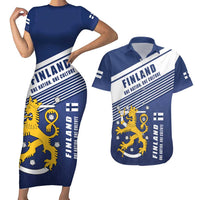Personalized Finland One Nation One Culture Couples Matching Short Sleeve Bodycon Dress and Hawaiian Shirt A Crowned Lion with Flag