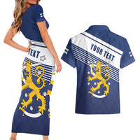 Personalized Finland One Nation One Culture Couples Matching Short Sleeve Bodycon Dress and Hawaiian Shirt A Crowned Lion with Flag