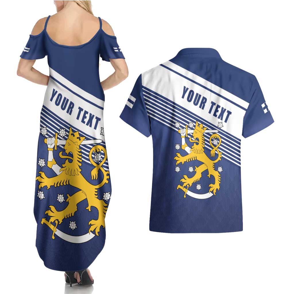 Personalized Finland One Nation One Culture Couples Matching Summer Maxi Dress and Hawaiian Shirt A Crowned Lion with Flag