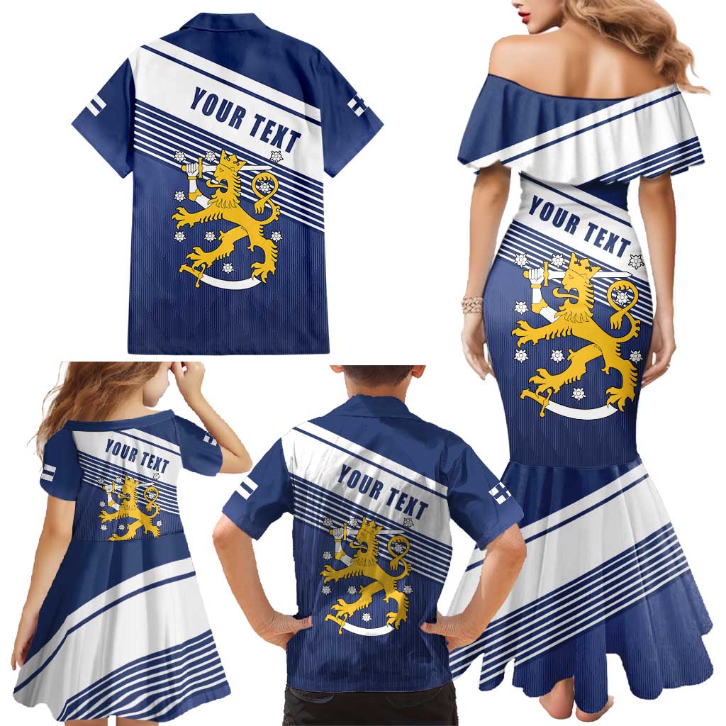 Personalized Finland One Nation One Culture Family Matching Mermaid Dress and Hawaiian Shirt A Crowned Lion with Flag