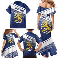 Personalized Finland One Nation One Culture Family Matching Mermaid Dress and Hawaiian Shirt A Crowned Lion with Flag