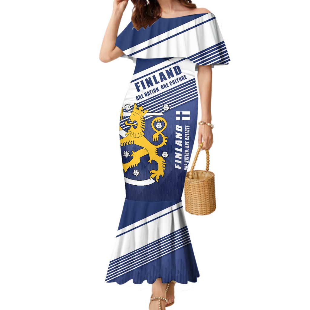 Personalized Finland One Nation One Culture Family Matching Mermaid Dress and Hawaiian Shirt A Crowned Lion with Flag