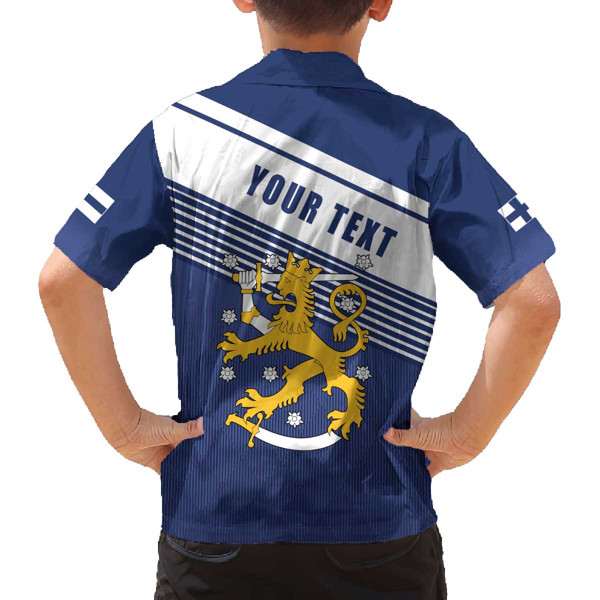 Personalized Finland One Nation One Culture Family Matching Off The Shoulder Long Sleeve Dress and Hawaiian Shirt A Crowned Lion with Flag