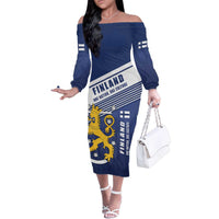 Personalized Finland One Nation One Culture Family Matching Off The Shoulder Long Sleeve Dress and Hawaiian Shirt A Crowned Lion with Flag