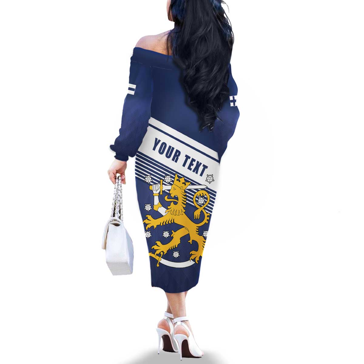 Personalized Finland One Nation One Culture Family Matching Off The Shoulder Long Sleeve Dress and Hawaiian Shirt A Crowned Lion with Flag