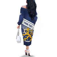 Personalized Finland One Nation One Culture Family Matching Off The Shoulder Long Sleeve Dress and Hawaiian Shirt A Crowned Lion with Flag