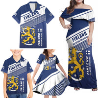 Personalized Finland One Nation One Culture Family Matching Off Shoulder Maxi Dress and Hawaiian Shirt A Crowned Lion with Flag