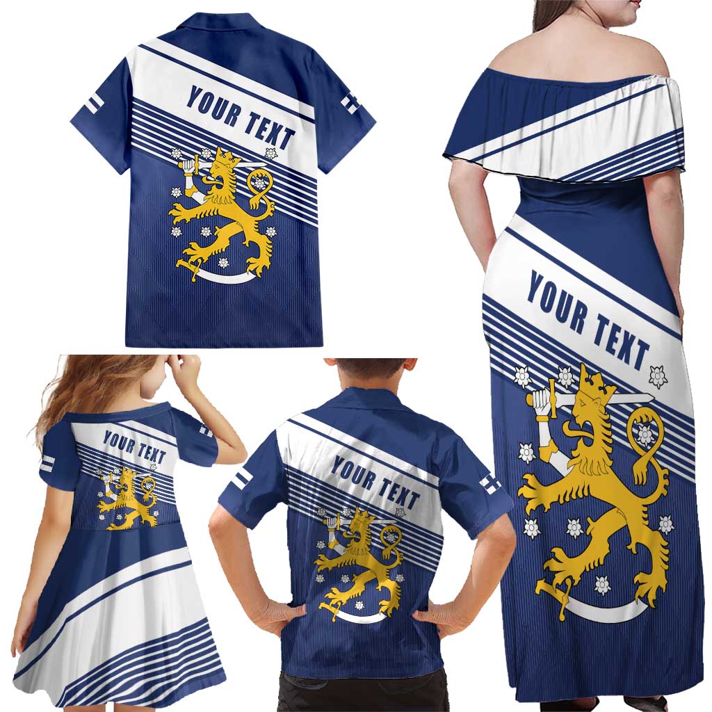 Personalized Finland One Nation One Culture Family Matching Off Shoulder Maxi Dress and Hawaiian Shirt A Crowned Lion with Flag