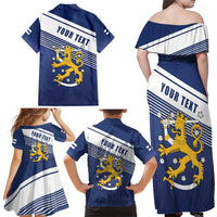 Personalized Finland One Nation One Culture Family Matching Off Shoulder Maxi Dress and Hawaiian Shirt A Crowned Lion with Flag