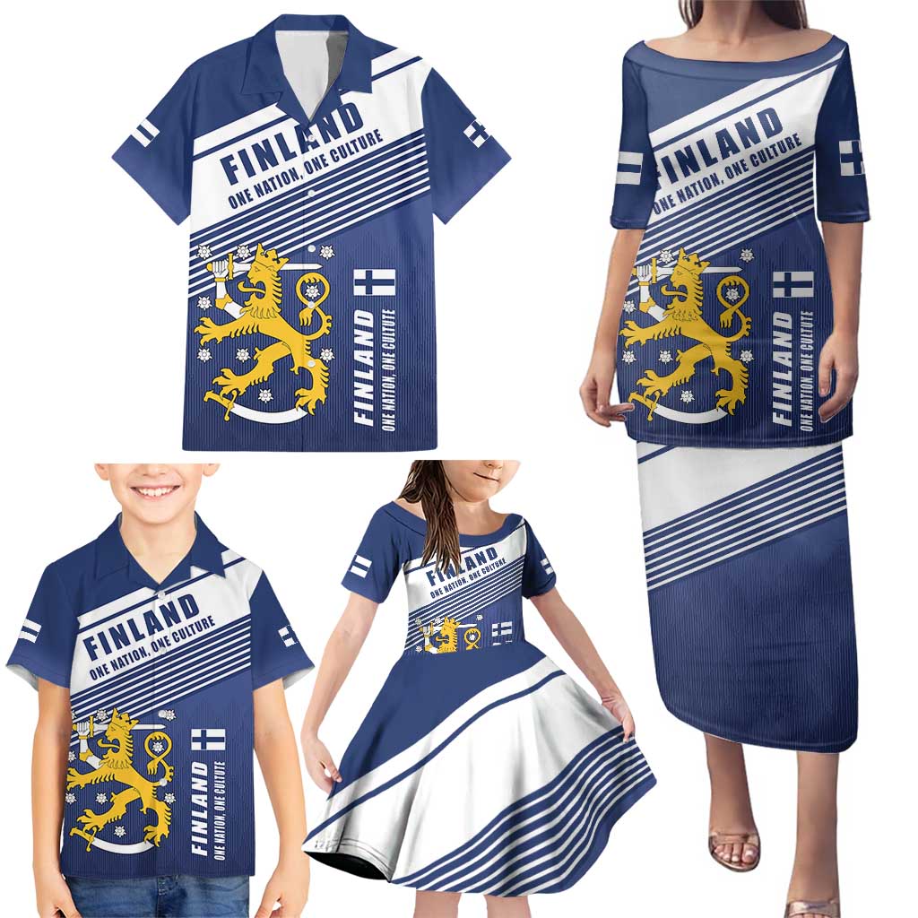 Personalized Finland One Nation One Culture Family Matching Puletasi and Hawaiian Shirt A Crowned Lion with Flag
