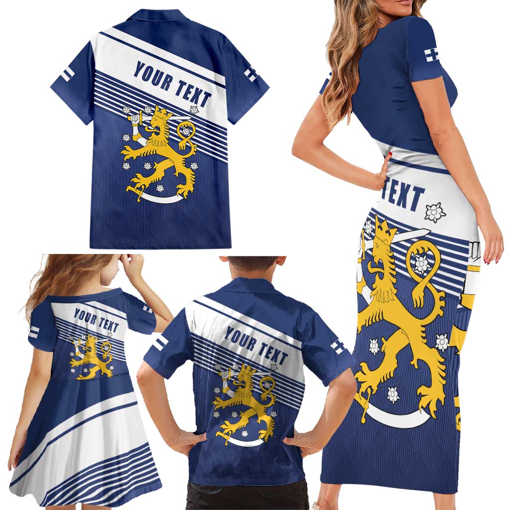 Personalized Finland One Nation One Culture Family Matching Short Sleeve Bodycon Dress and Hawaiian Shirt A Crowned Lion with Flag
