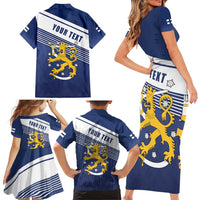Personalized Finland One Nation One Culture Family Matching Short Sleeve Bodycon Dress and Hawaiian Shirt A Crowned Lion with Flag