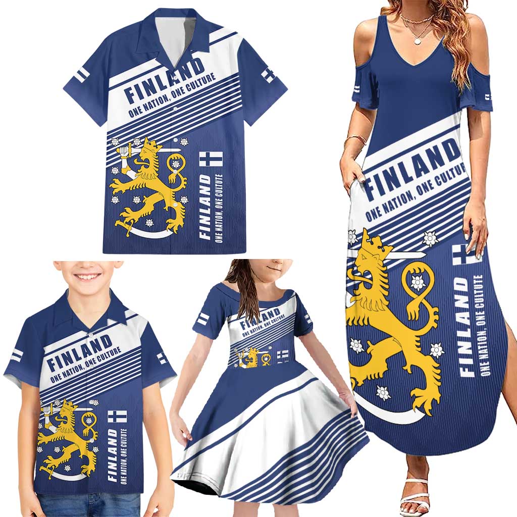 Personalized Finland One Nation One Culture Family Matching Summer Maxi Dress and Hawaiian Shirt A Crowned Lion with Flag