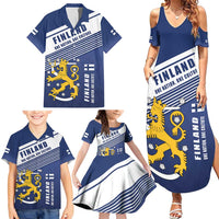 Personalized Finland One Nation One Culture Family Matching Summer Maxi Dress and Hawaiian Shirt A Crowned Lion with Flag