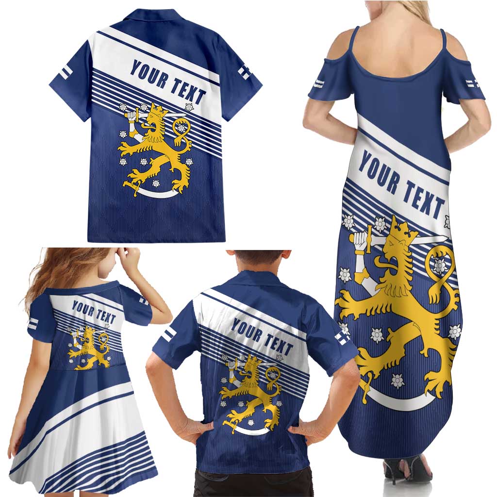 Personalized Finland One Nation One Culture Family Matching Summer Maxi Dress and Hawaiian Shirt A Crowned Lion with Flag