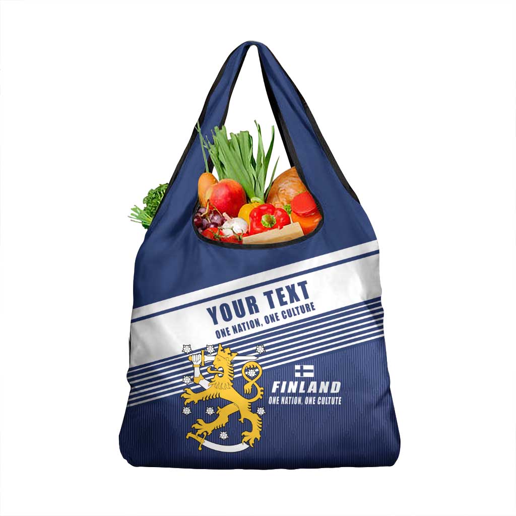 Personalized Finland One Nation One Culture Grocery Bag A Crowned Lion with Flag