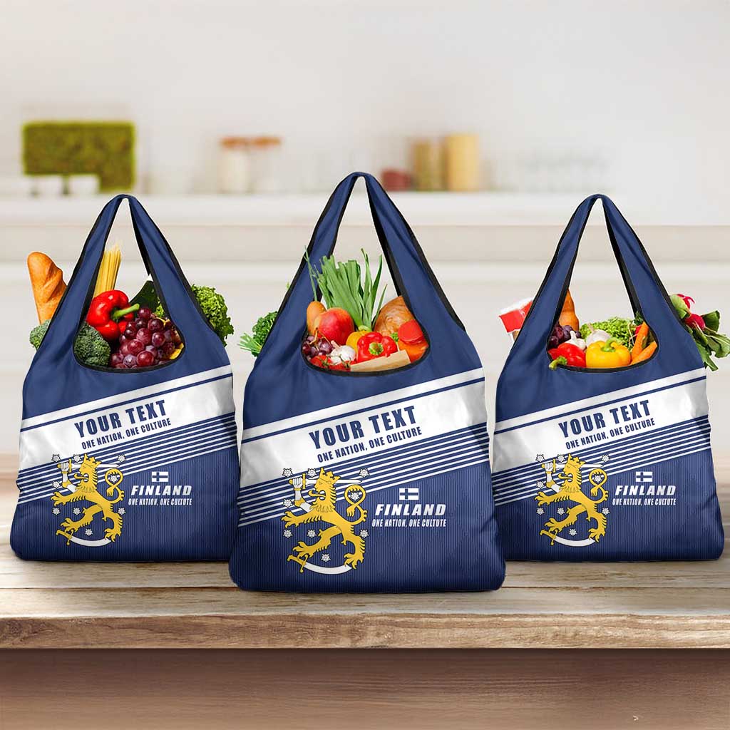 Personalized Finland One Nation One Culture Grocery Bag A Crowned Lion with Flag