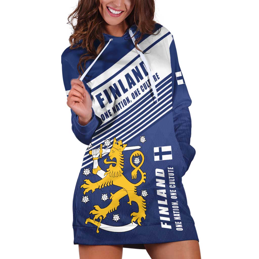 Personalized Finland One Nation One Culture Hoodie Dress A Crowned Lion with Flag