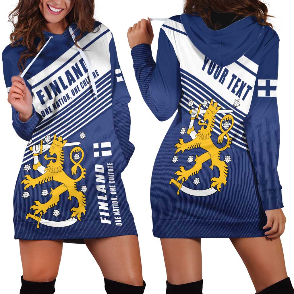 Personalized Finland One Nation One Culture Hoodie Dress A Crowned Lion with Flag