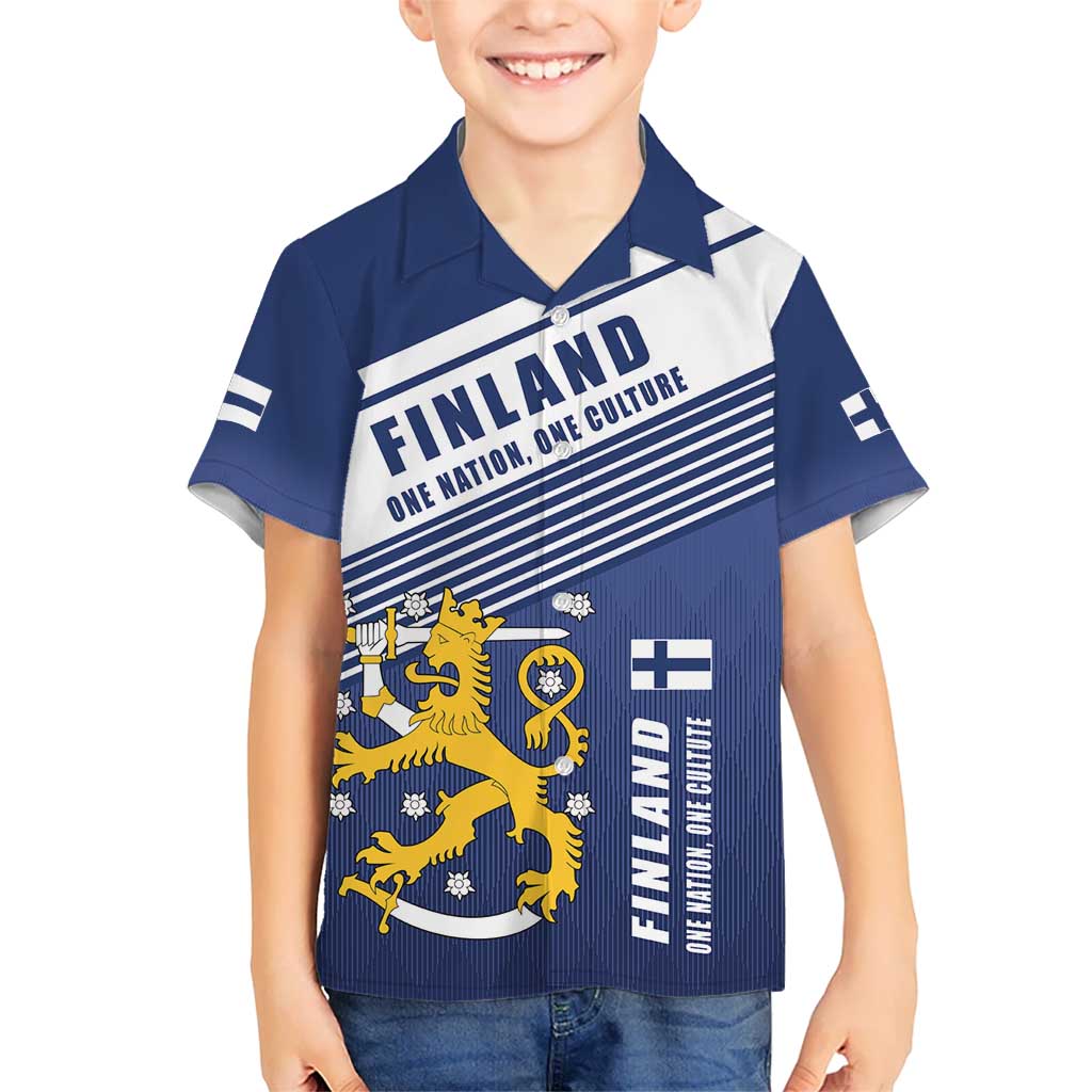 Personalized Finland One Nation One Culture Kid Hawaiian Shirt A Crowned Lion with Flag