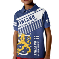 Personalized Finland One Nation One Culture Kid Polo Shirt A Crowned Lion with Flag