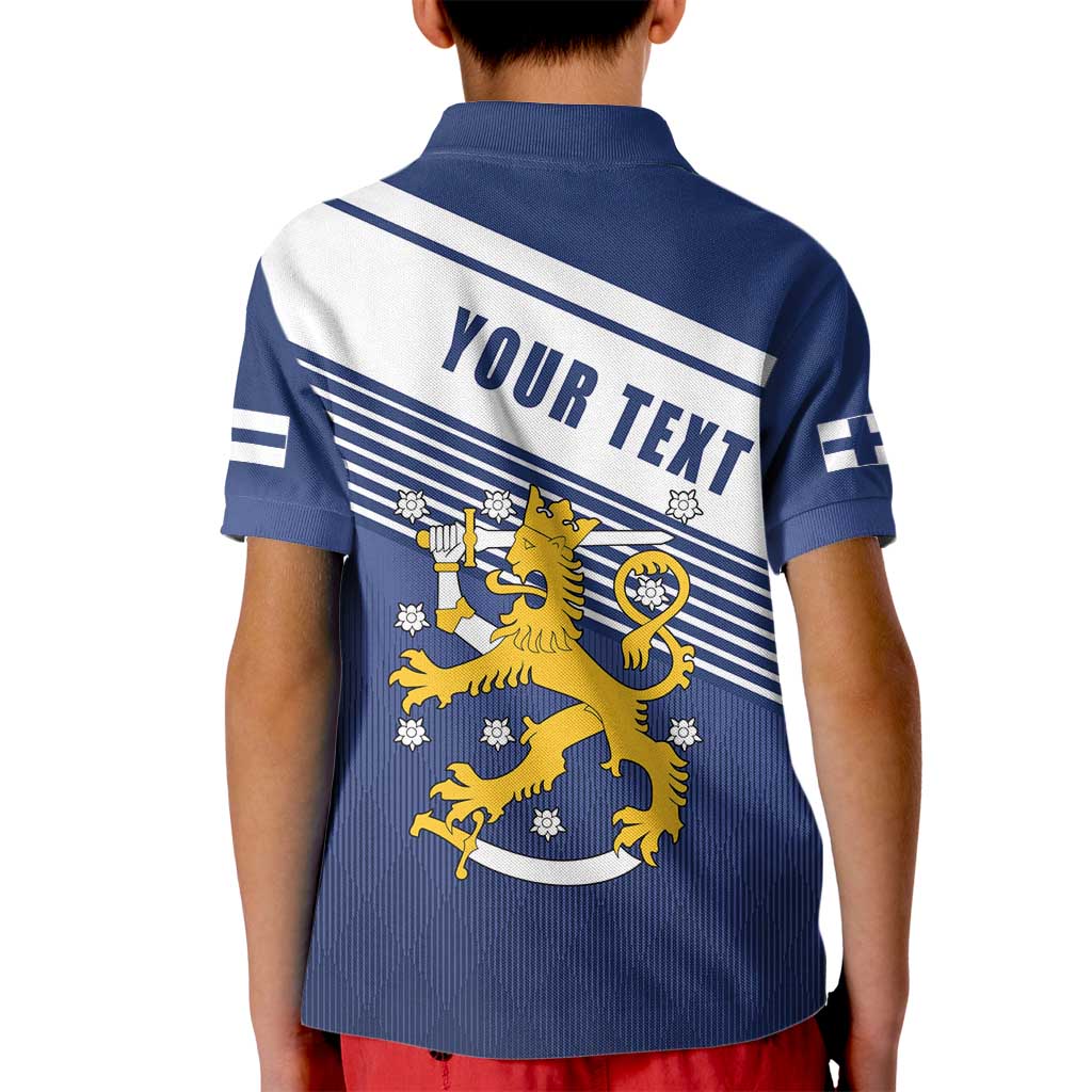 Personalized Finland One Nation One Culture Kid Polo Shirt A Crowned Lion with Flag