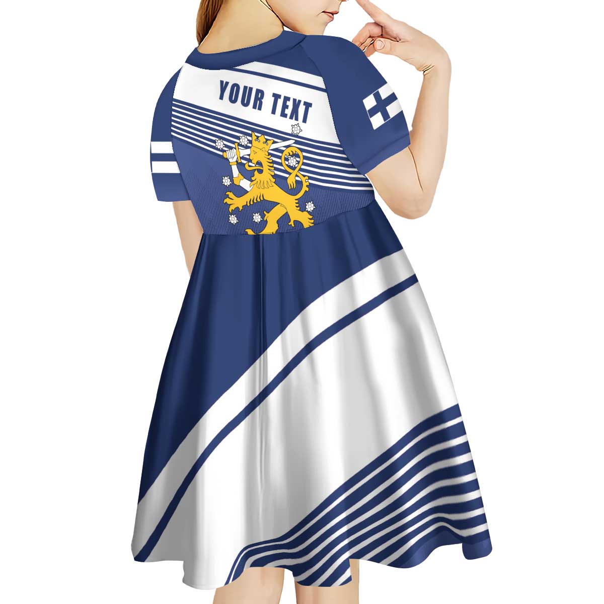 Personalized Finland One Nation One Culture Kid Short Sleeve Dress A Crowned Lion with Flag