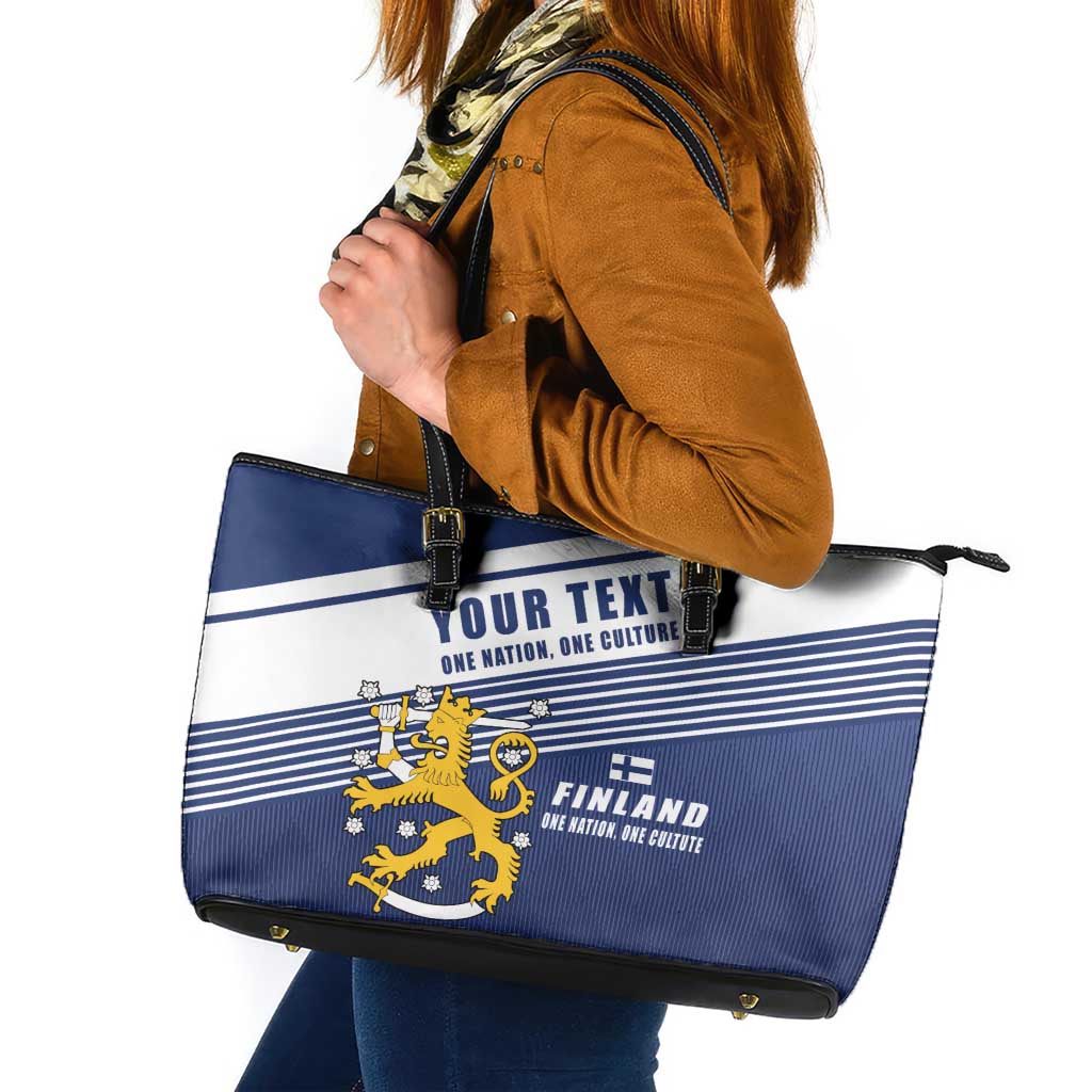 Personalized Finland One Nation One Culture Leather Tote Bag A Crowned Lion with Flag