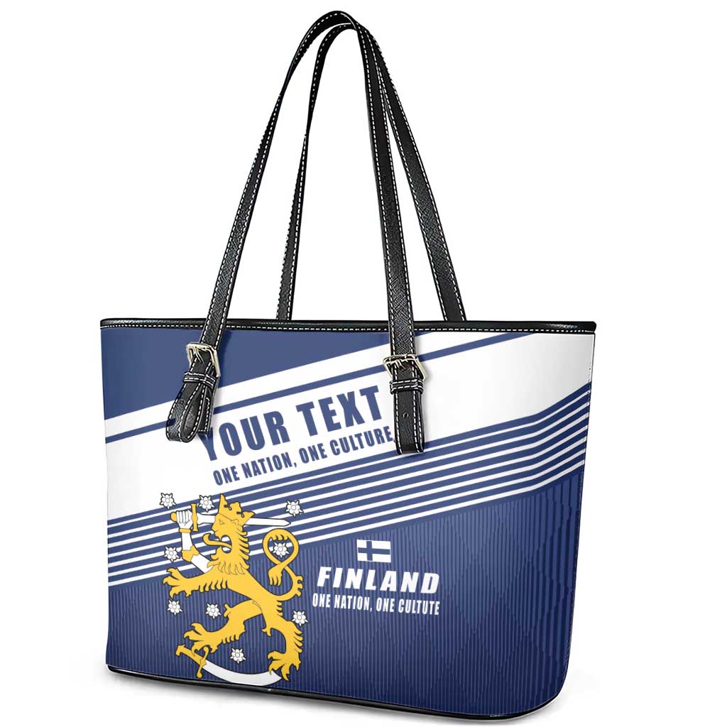 Personalized Finland One Nation One Culture Leather Tote Bag A Crowned Lion with Flag