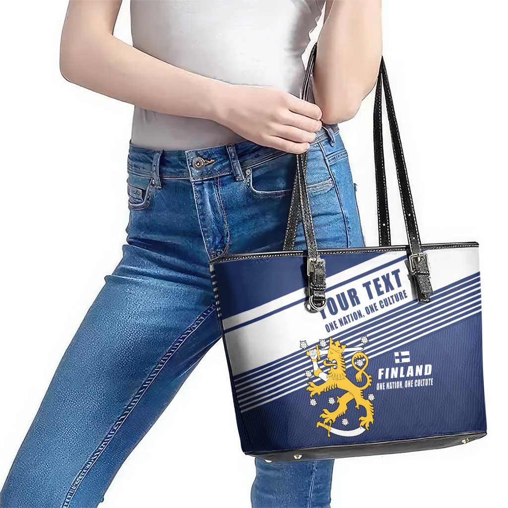 Personalized Finland One Nation One Culture Leather Tote Bag A Crowned Lion with Flag