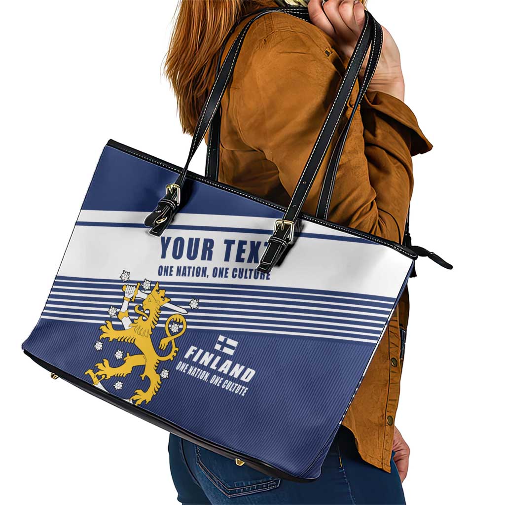 Personalized Finland One Nation One Culture Leather Tote Bag A Crowned Lion with Flag