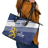 Personalized Finland One Nation One Culture Leather Tote Bag A Crowned Lion with Flag