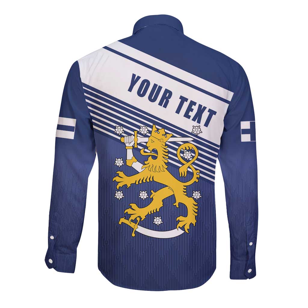 Personalized Finland One Nation One Culture Long Sleeve Button Shirt A Crowned Lion with Flag