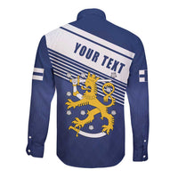 Personalized Finland One Nation One Culture Long Sleeve Button Shirt A Crowned Lion with Flag
