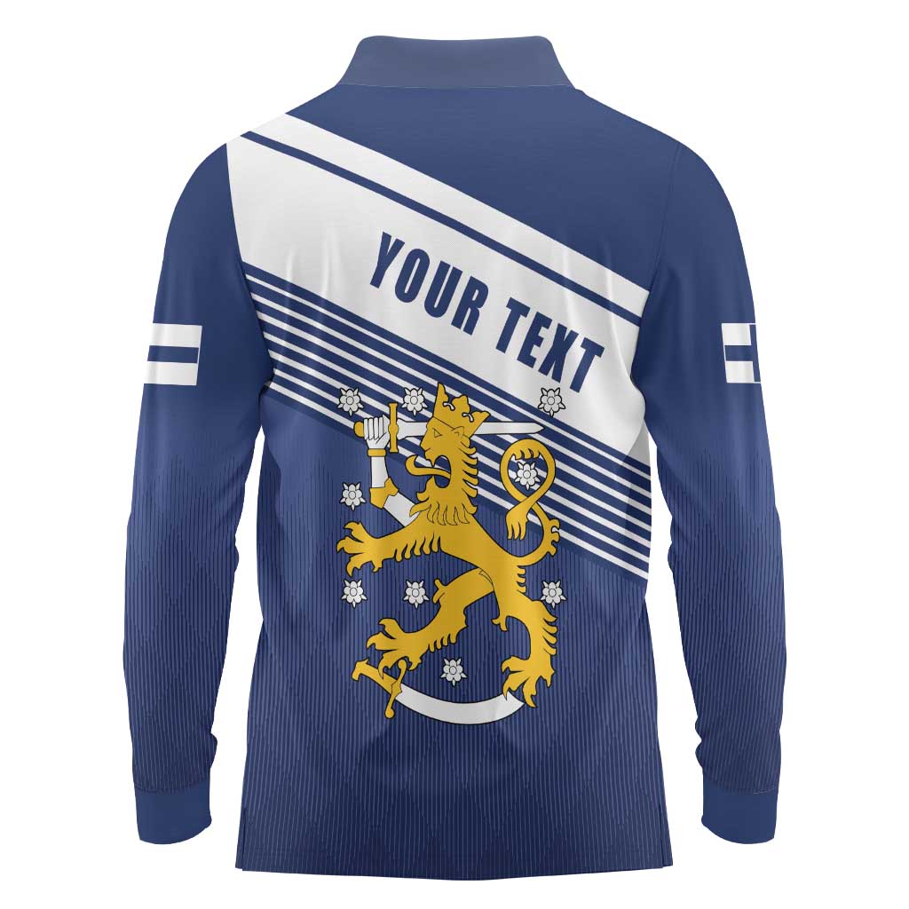 Personalized Finland One Nation One Culture Long Sleeve Polo Shirt A Crowned Lion with Flag