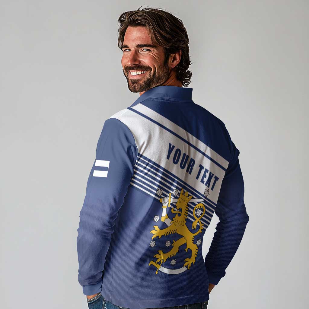 Personalized Finland One Nation One Culture Long Sleeve Polo Shirt A Crowned Lion with Flag