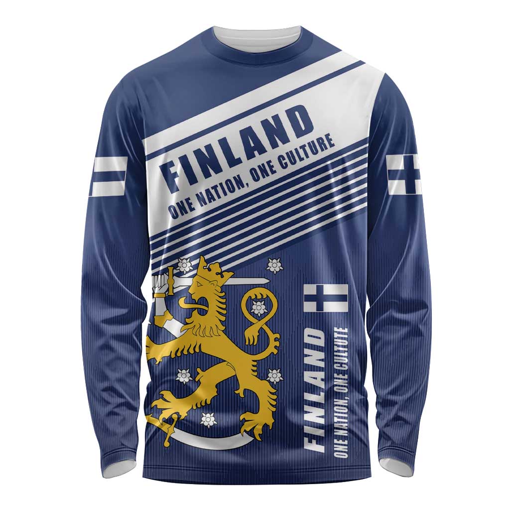 Personalized Finland One Nation One Culture Long Sleeve Shirt A Crowned Lion with Flag