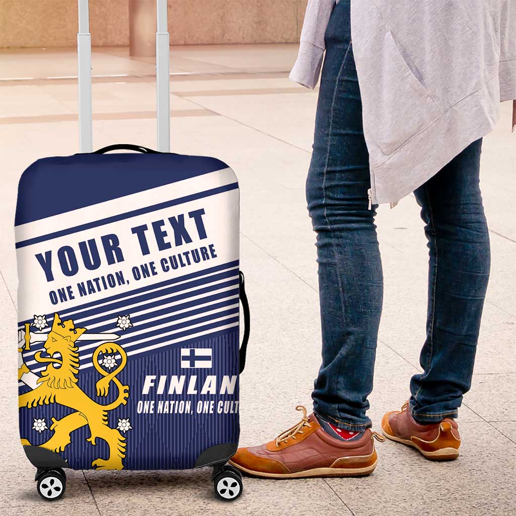 Personalized Finland One Nation One Culture Luggage Cover A Crowned Lion with Flag